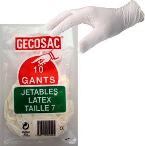 10 gants jetables en latex poudrés taille 7